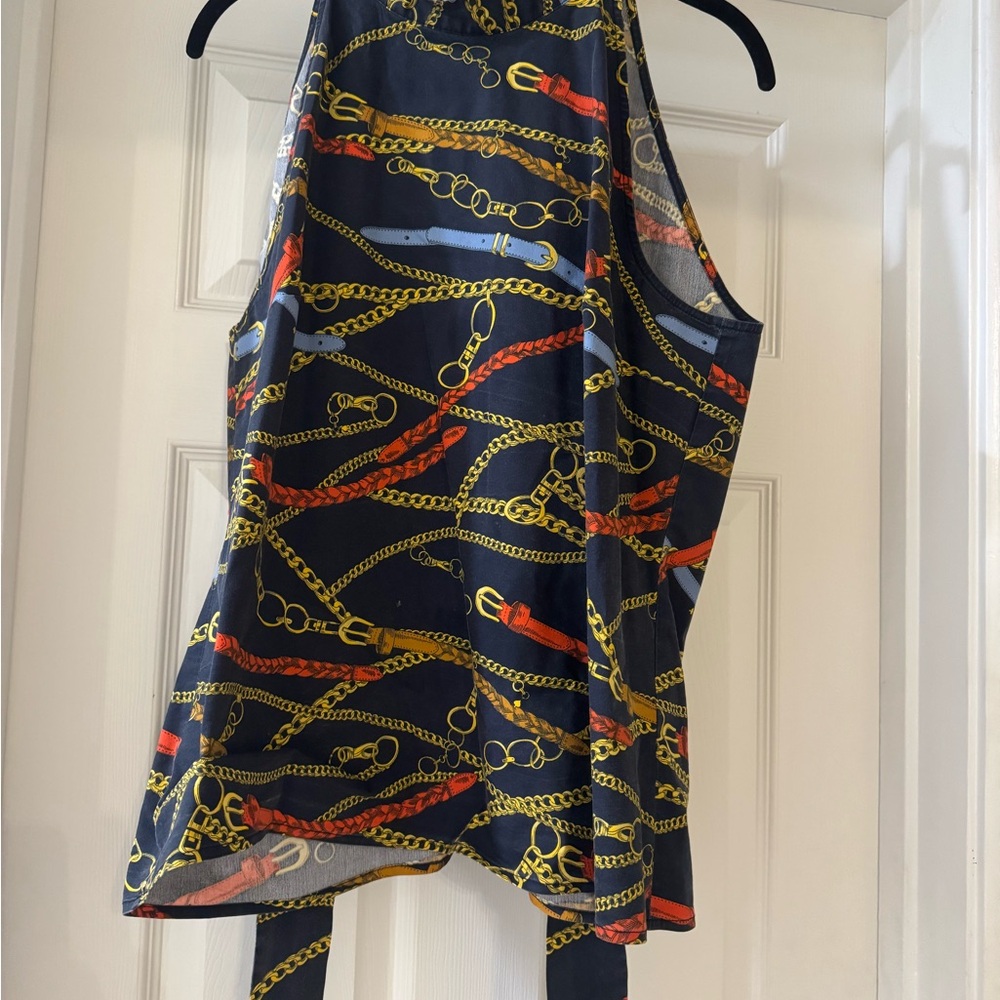 1901 Gold and Blue Chain Pattern Top